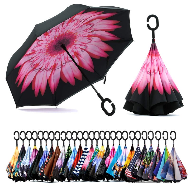 SIEPASA Spar. Saa Double Layer Inverted Umbrella with C-Shaped Handle, Anti-UV Waterproof Windproof Straight Umbrella for Car Rain Outdoor Use - Image 1
